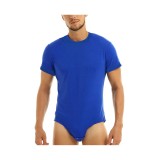 Tricou de corp pentru bărbați cu m&acirc;neci scurte și fermoar la șold, lenjerie de corp &ndash; Albastru XXL