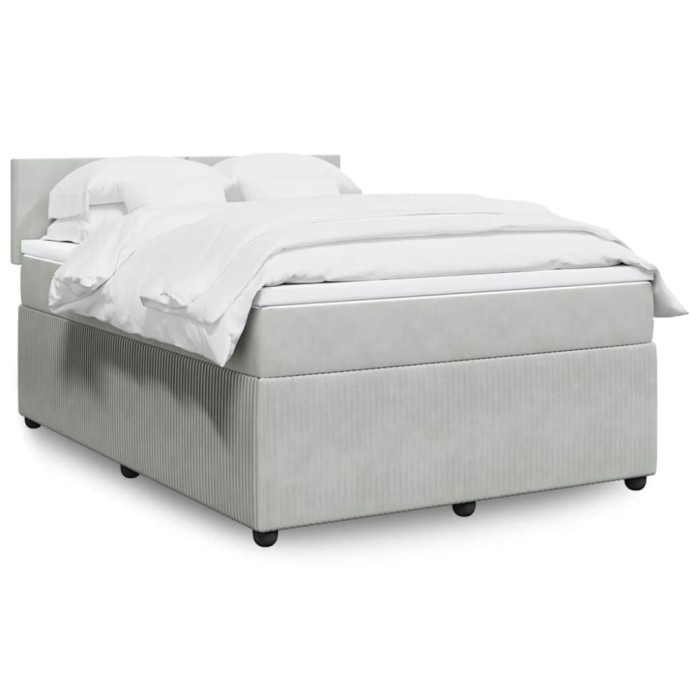vidaXL Pat box spring cu saltea, gri deschis, 140x190 cm, catifea 3290028