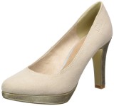 CH2548-155 Pantofi din imitatie piele intoarsa bej si toc conic cu aspect lucios