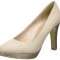 CH2548-155 Pantofi din imitatie piele intoarsa bej si toc conic cu aspect lucios