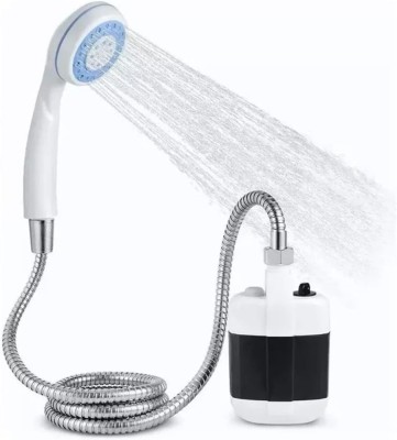 Dus portabil pentru exterior, cu pompa de apa, din ABS, incarcare electrica a bateriei, furtun flexibil, alb foto