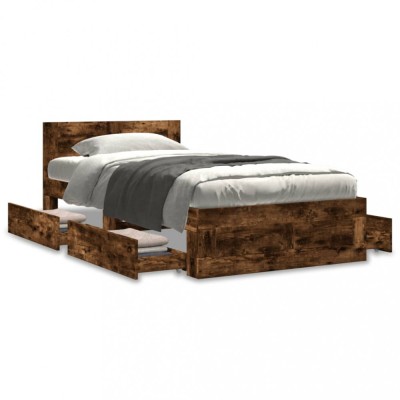 vidaXL Cadru de pat cu tăblie stejar fumuriu 90x200 cm lemn prelucrat 3295587 foto