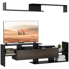 HOMCOM Ansamblu mobilier TV cu banc și raft de perete stil contemporan 153,6L cm - negru | Aosom Romania