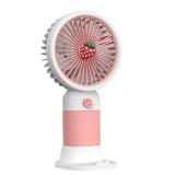 Cumpara ieftin Mini ventilator portabil, capsuna, alimentat cu baterie reincarcabila USB, cu suport pentru telefon, buton ON/OFF, 3 viteze, roz/alb