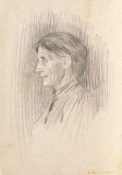 Constantin Artachino - Portret Femeie, Desen creion, 23x16cm - Certificat Autenticitate