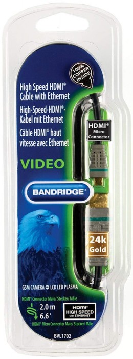 Cablu HDMI - micro HDMI cu Ethernet Bandridge BVL1702 High-Speed (2m)