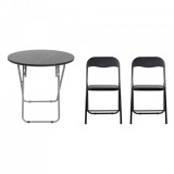 Masa plianta rotunda cu 2 scaune blat mdf 70x70cm negru Zilan ZLN6937_2S