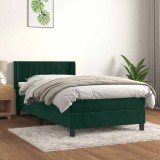 vidaXL Pat box spring cu saltea, verde &icirc;nchis, 100x200 cm, catifea 3131066