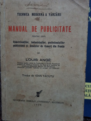 Louis Ange - Manual de publicitate (1936) foto