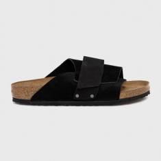 Birkenstock papuci din piele Kyoto bărbați, culoarea negru