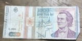 BNKRO05 Bancnota veche 1000 lei 1991 Mihai Eminescu cu stema hirtie Romania una mie lei circulata bani colectie numismatica