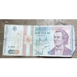 BNKRO05 Bancnota veche 1000 lei 1991 Mihai Eminescu cu stema hirtie Romania una mie lei circulata bani colectie numismatica