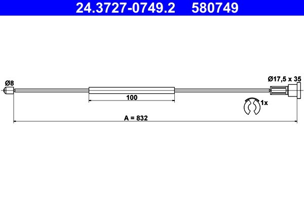 ATE 24.3727-0749.2 Cablu, frana de parcare