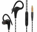 Casti sport in-ear cu fir, carlig prindere, IPX5, microfon incorporat, 20-22kHz, 96-3dB, 16&Omega;, negru