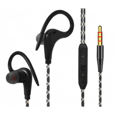 Casti sport in-ear cu fir, carlig prindere, IPX5, microfon incorporat, 20-22kHz, 96-3dB, 16&Omega;, negru