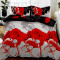 Lenjerie de pat matrimonial cu husa elastic pat si fata perna patrata, Fire, bumbac mercerizat, multicolor