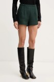 Armani Exchange pantaloni scurți din l&acirc;nă culoarea verde, uni, high waist, XW000718 AF16208