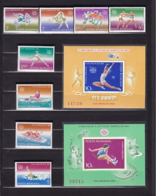 ROMANIA 1984 LP 1104 LP 1105 LP 1106 A XXIII-a EDITIE J.O.VARA LOS ANGELES 1984 SERIE+BLOCURILE NEDANTELATE STARE MNH foto