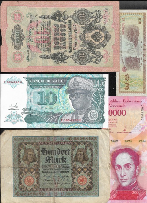 Set 5 bancnote de prin lume adunate (cele din imagini) #390