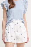 Pepe Jeans pantaloni scurti din bumbac EDNA femei, culoarea alb, cu imprimeu, high waist, PL801159