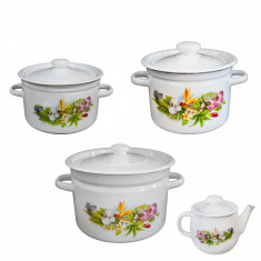 Set Avanta Novomoskovsk, B000292022, 3 oale emailate 2 L, 3 L, 4.5 L cu ceainic emailat 1 L foto