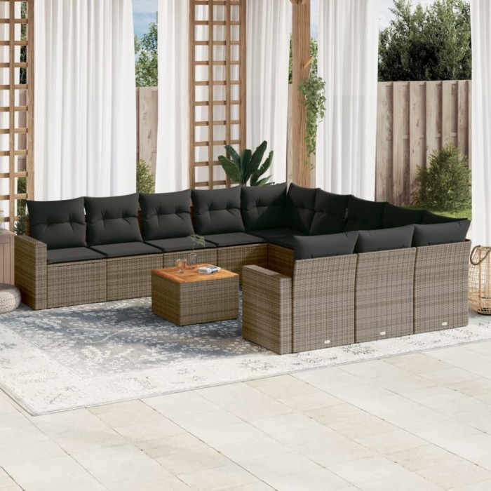 Gossi set canapea de gradina cu perne, 12 piese, gri, poliratan