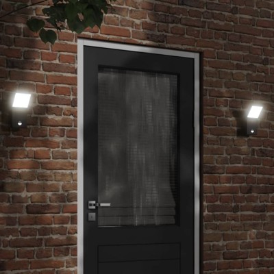 Lampă exterioară de perete cu LED/senzor, negru aluminiu turnat foto