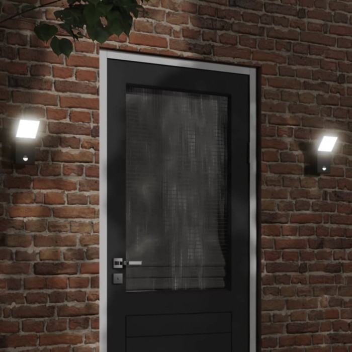 Lampă exterioară de perete cu LED/senzor, negru aluminiu turnat