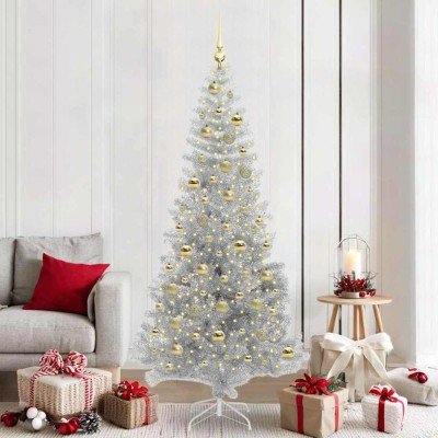 vidaXL Brad de Crăciun cu 300 LED cu suport Argintiu 210 cm PET 3396687 foto