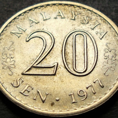 Moneda exotica 20 SEN - MALAEZIA, anul 1977 * cod 5310 = UNC