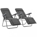 Set 2 Scaune Gradina Pliabile Gossi, Gri, cu Perne, Otel, Textil, Reglabile 5 Pozitii, Exterior, 58x73x107 cm