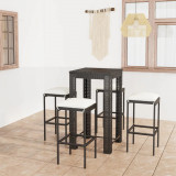 VidaXL Set mobilier bar de grădină cu perne, 5 piese, negru, poliratan