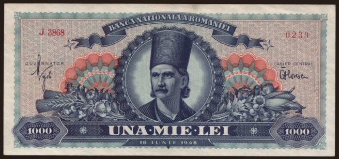 Bancnotă Romania 1000 lei 1948 -aUNC