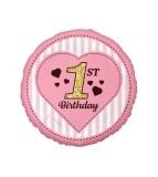 Balon Folie Baby Girl, Model 1st Birthday 36 cm roz
