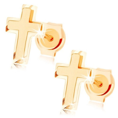 Cercei din aur 375 - cruce latină mică, combinaţie de suprafaţă lucioasă şi mată foto