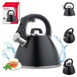 Fierbator traditional, ceainic din otel, capacitate 2,5 litri, cu maner moale la atingere, negru mat, Klausberg