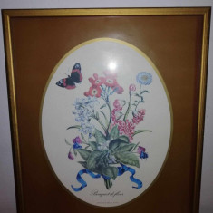 Tablou botanic plansa botanica buchet flori art print Karell Pinx rama lemn