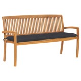 vidaXL Bancă de grădină stivuibilă cu pernă, 159 cm, lemn masiv de tec
