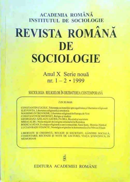 REVISTA ROM&Acirc;NĂ DE SOCIOLOGIE, NR 1-2/1999 ȘI NR 3-4/1999
