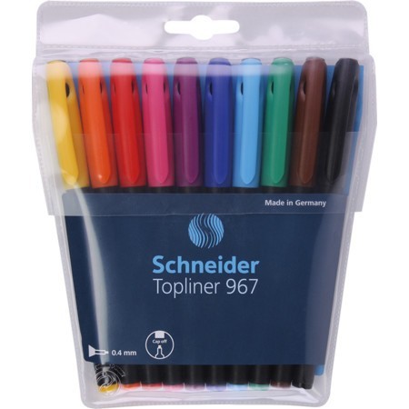 Set Liner Schneider 967, v&acirc;rf fetru 0.4mm, 10 culori/set - (N, R, A, V, Vi,