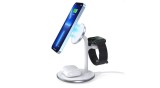 Choetech &icirc;ncărcător cu inducție (compatibil MagSafe) suport pentru iPhone, Apple Watch, AirPods alb (T585-F)