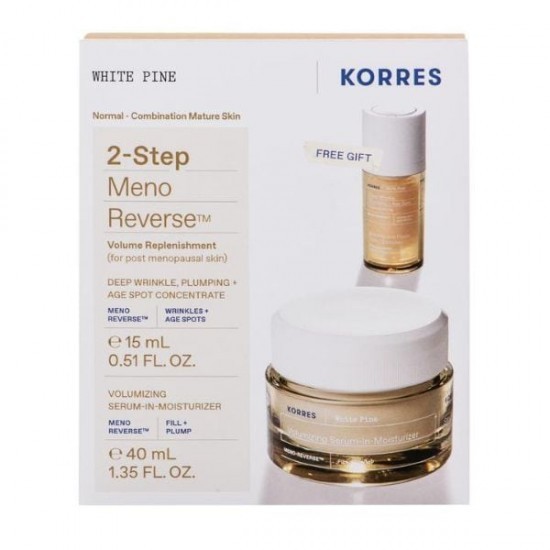 Cremă de zi hidratantă Korres White Pine &icirc;n 2 pași Meno Reverse White Pine Volumizant Serum, 40 ml și cadou Ser facial antirid profund + anti-pete de