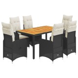 Cumpara ieftin Set bistro de gradina, 7 piese, cu perne, negru, poliratan