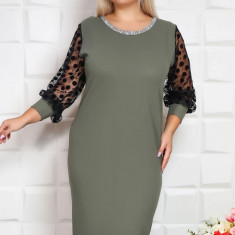 Rochie Melinda cu Accesoriu si Maneci de Tull olive - 58Marimea