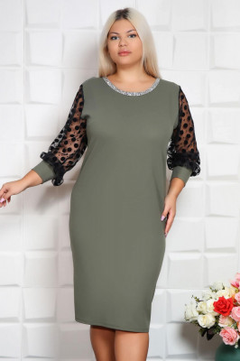 Rochie Melinda cu Accesoriu si Maneci de Tull olive - 58Marimea foto