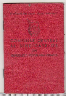 bnk div Consiliul Central al sindicatelor RPR 1959 - carnet de membru foto