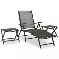 Set mobilier de grădină, 3 piese, negru, textilenă și aluminiu