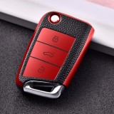 Husa Cheie Auto Briceag VW Golf 7, Tpu, Aspect Piele, Rosie AutoProtect KeyCars, Oem