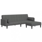 Cumpara ieftin Canapea extensibila cu taburet, 2 locuri, gri inchis, textil