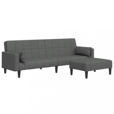 Canapea extensibila cu taburet, 2 locuri, gri inchis, textil foto